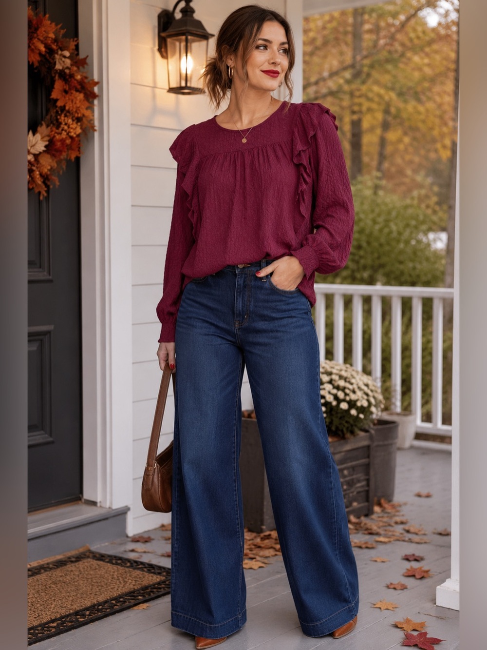 Universal Thread Burgundy Maroon Ruffle Peasant Blouse Boho Top Small